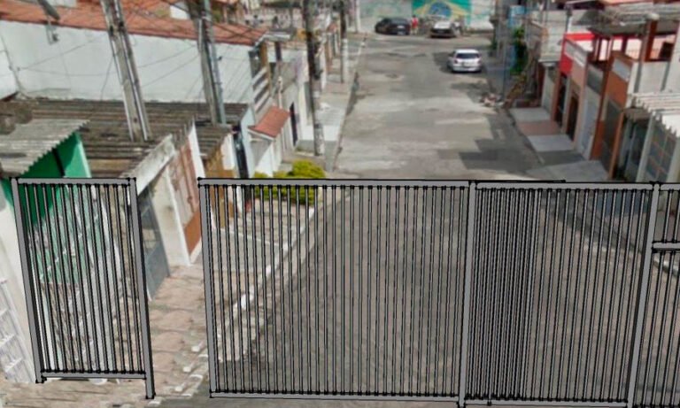 Portão de garagem em grade de aço instalado — PW Vidros e Alumínios, São Paulo