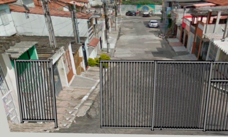 Portão de garagem em grade de aço instalado — PW Vidros e Alumínios, São Paulo