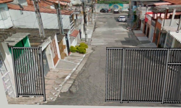 Portão de garagem em grade de aço instalado — PW Vidros e Alumínios, São Paulo