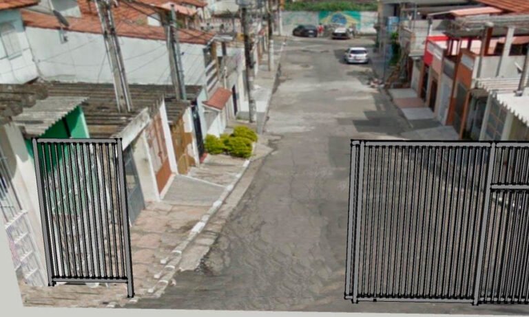 Portão de garagem em grade de aço instalado — PW Vidros e Alumínios, São Paulo