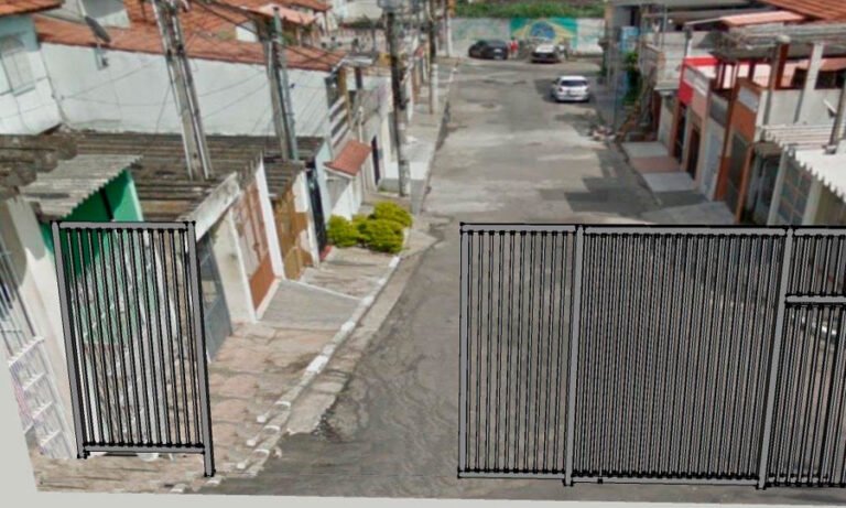 Portão de garagem em grade de aço instalado — PW Vidros e Alumínios, São Paulo