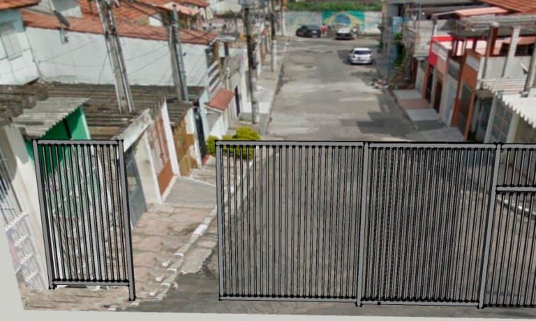 Portão de garagem em grade de aço instalado — PW Vidros e Alumínios, São Paulo