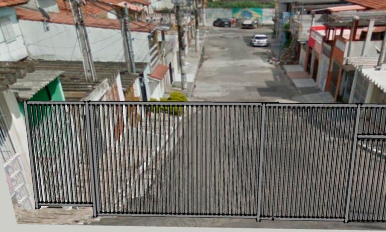 Portão de garagem em grade de aço instalado — PW Vidros e Alumínios, São Paulo