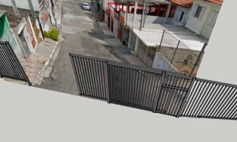 Portão de garagem em grade de aço instalado — PW Vidros e Alumínios, São Paulo