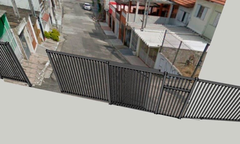 Portão de garagem em grade de aço instalado — PW Vidros e Alumínios, São Paulo