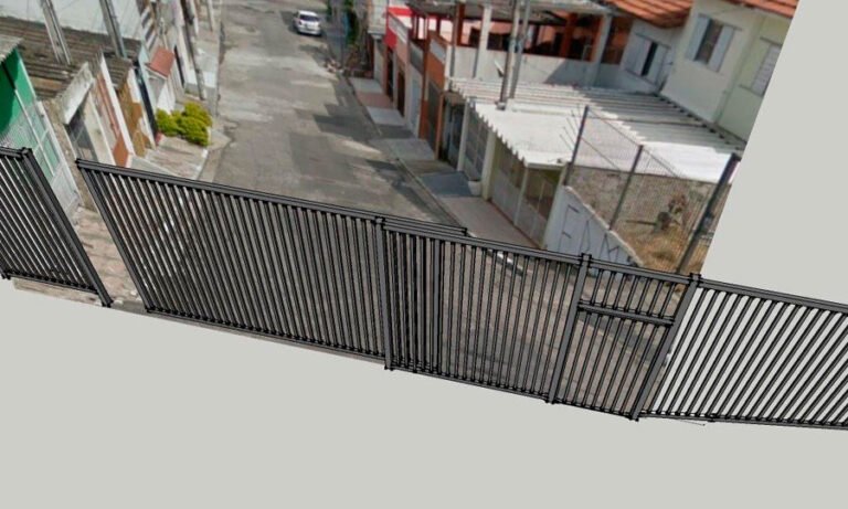 Portão de garagem em grade de aço instalado — PW Vidros e Alumínios, São Paulo