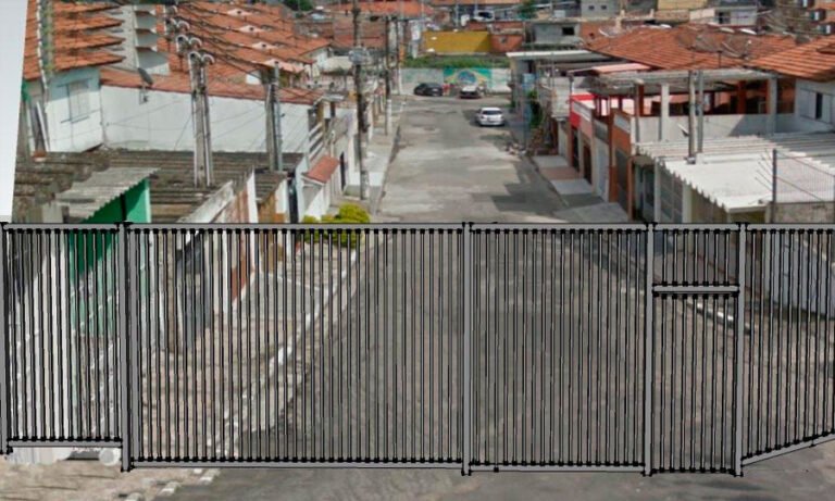 Portão de garagem em grade de aço instalado — PW Vidros e Alumínios, São Paulo