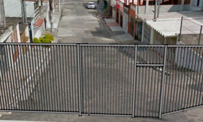Portão de garagem em grade de aço instalado — PW Vidros e Alumínios, São Paulo