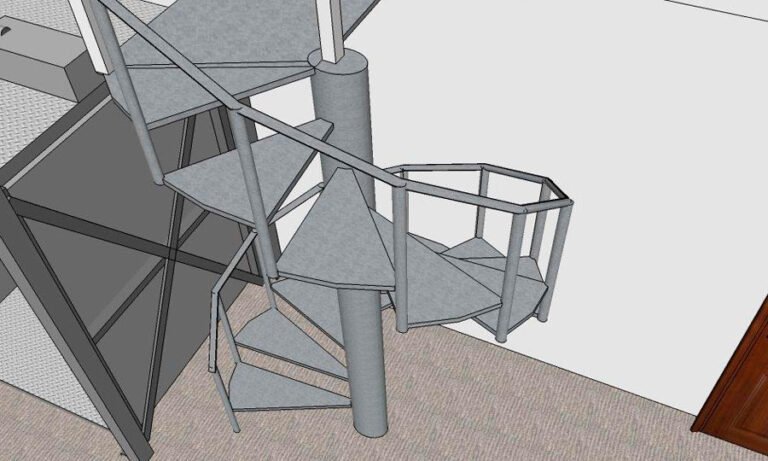 Projeto de escada caracol, escada marinheiro e plataforma metálica — PW Vidros e Alumínios, São Paulo