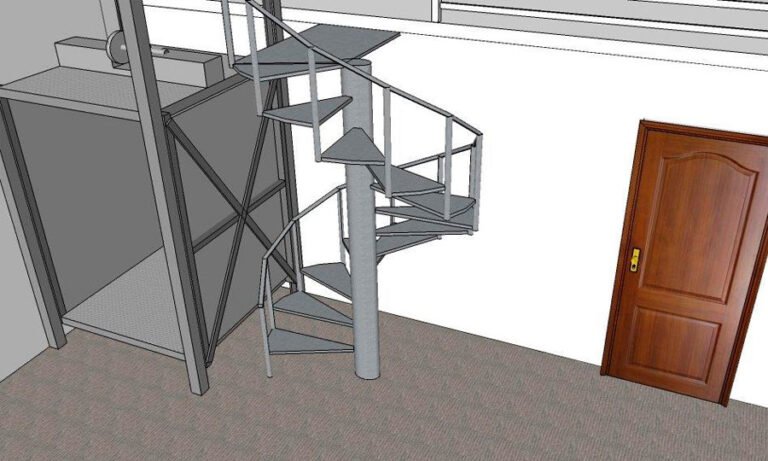 Projeto de escada caracol, escada marinheiro e plataforma metálica — PW Vidros e Alumínios, São Paulo