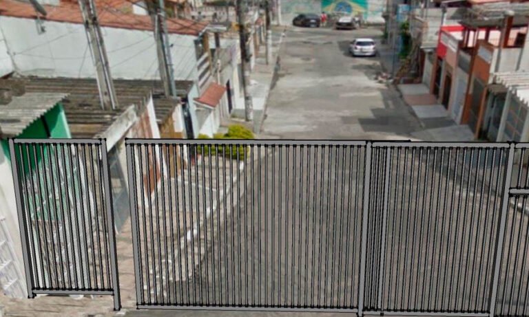 Portão de garagem em grade de aço instalado — PW Vidros e Alumínios, São Paulo