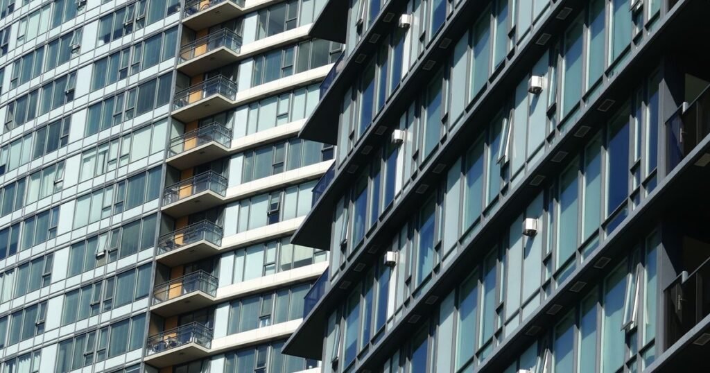 Fachada de prédio residencial com janelas de alumínio e vidro