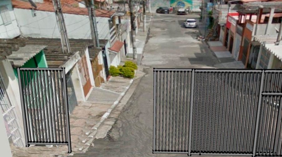 Portão de garagem em grade de aço instalado — PW Vidros e Alumínios, São Paulo