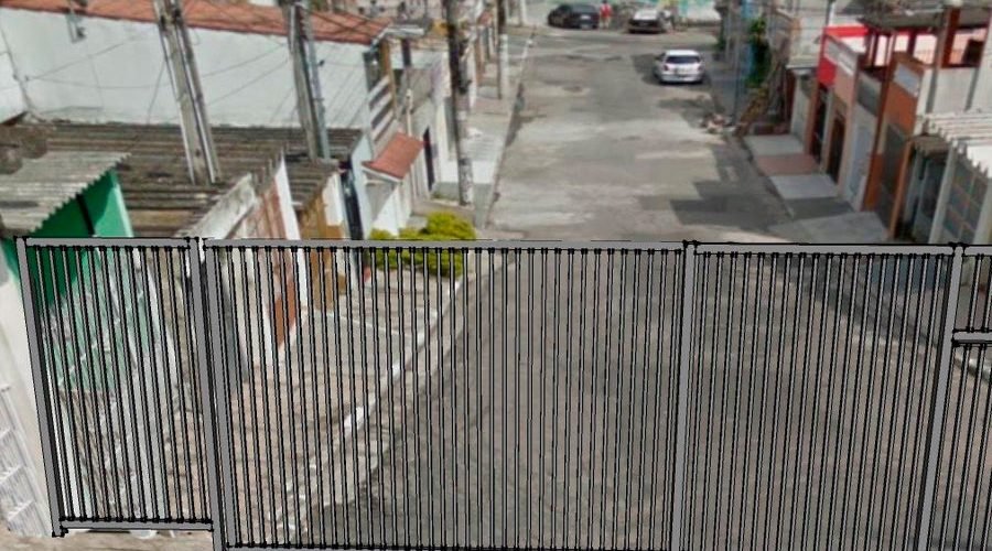 Portão de garagem em grade de aço instalado — PW Vidros e Alumínios, São Paulo
