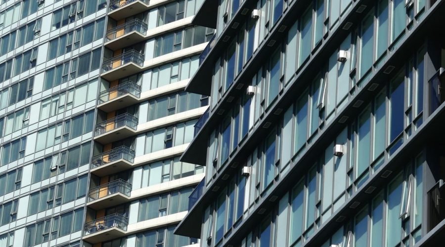 Fachada de prédio residencial com janelas de alumínio e vidro